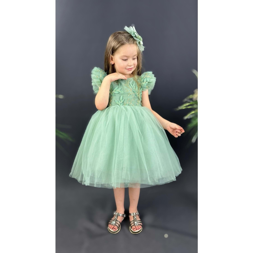 Mnk Baby&Kids Kız Çocuk Nakışlı Tütü Etek Elbise YEŞİL 9 Yaş Beden Elbise Fiyatı