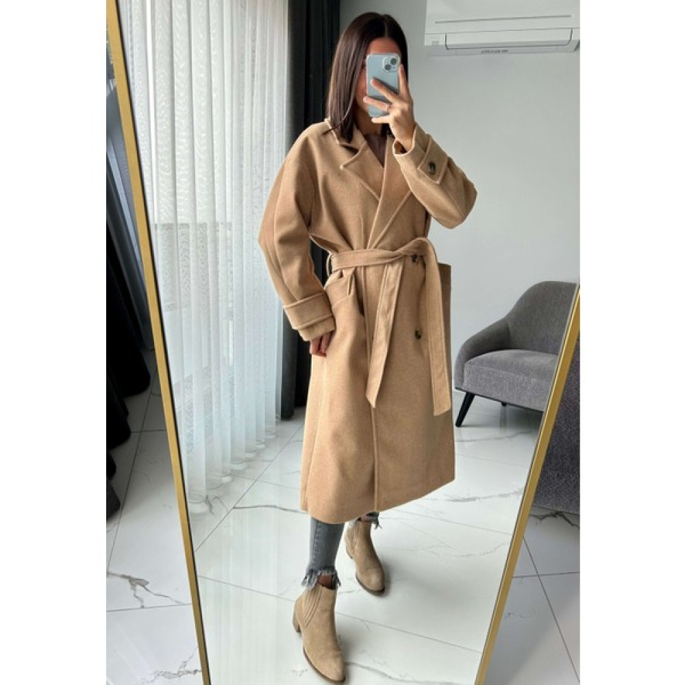 Moac Camel Kuşaklı Kaşe Kaban Kadın Kaban Fiyatı