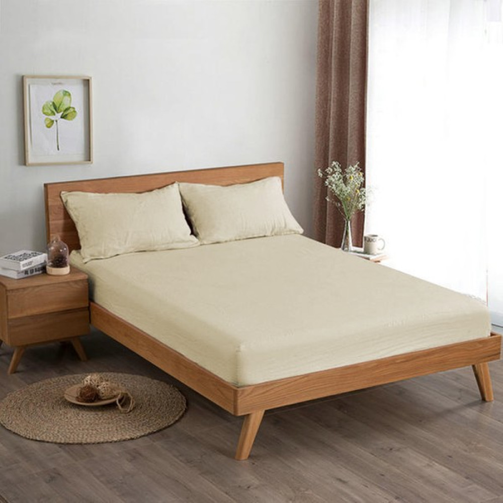 Mobaş Tek Kişilik Pamuklu Penye Lastikli Çarşaf 100X200 - 100 x 200 - Krem Çarşaf Fiyatı