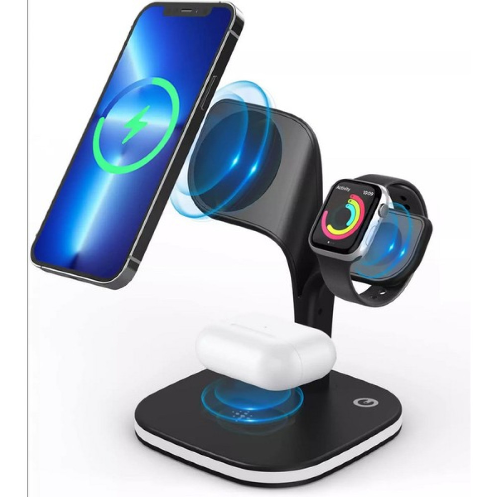 MobaxAksesuar Apple iPhone Airpods Watch 3in1 Kablosuz Wireless Magsafe Şarjlı Standı Gece Lambalı UD22 - Siyah Cep Telefonu Şarj Cihazı Fiyatı