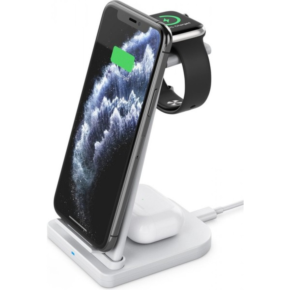 MobaxAksesuar Apple iPhone Airpods Watch / Android 3in1 Kablosuz Wireless Şarjlı Standı Katanır UD21 - Beyaz Cep Telefonu Şarj Cihazı Fiyatı