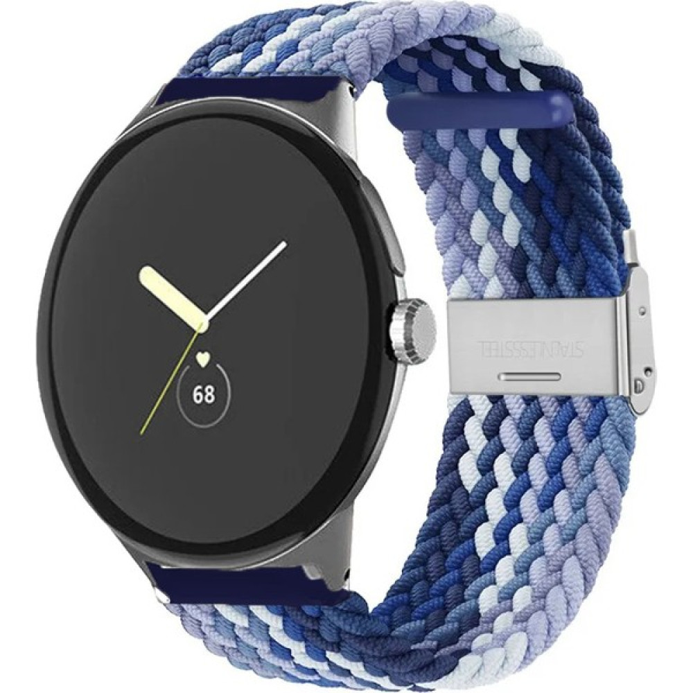 MobaxAksesuar Huawei Watch Gt4 41MM / Üniversal-Garmin-Mibro-Vivo Akıllı Saat 18MM Kordon Metal Klipsli Flexi Örgü - Lacivert - Beyaz Giyilebilir Teknoloji Aksesuarları Fiyatı
