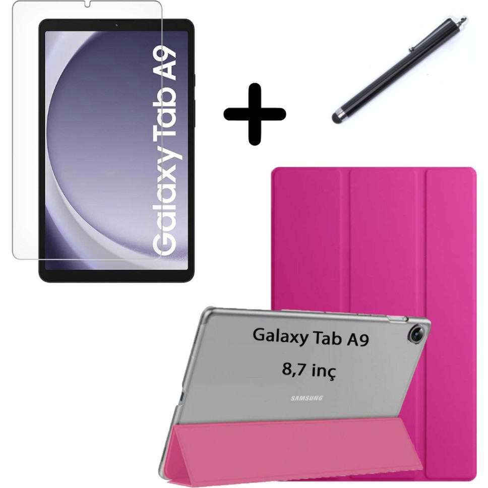 MobaxAksesuar Samsung Galaxy Tab A9 8.7inç X110 Kılıf Set Pu Deri Smart Tablet Kilifi Ekran Koruyucu + Kalem X113 X115 X117 - Glxy A9 X110 Tablet Kılıfı Fiyatı