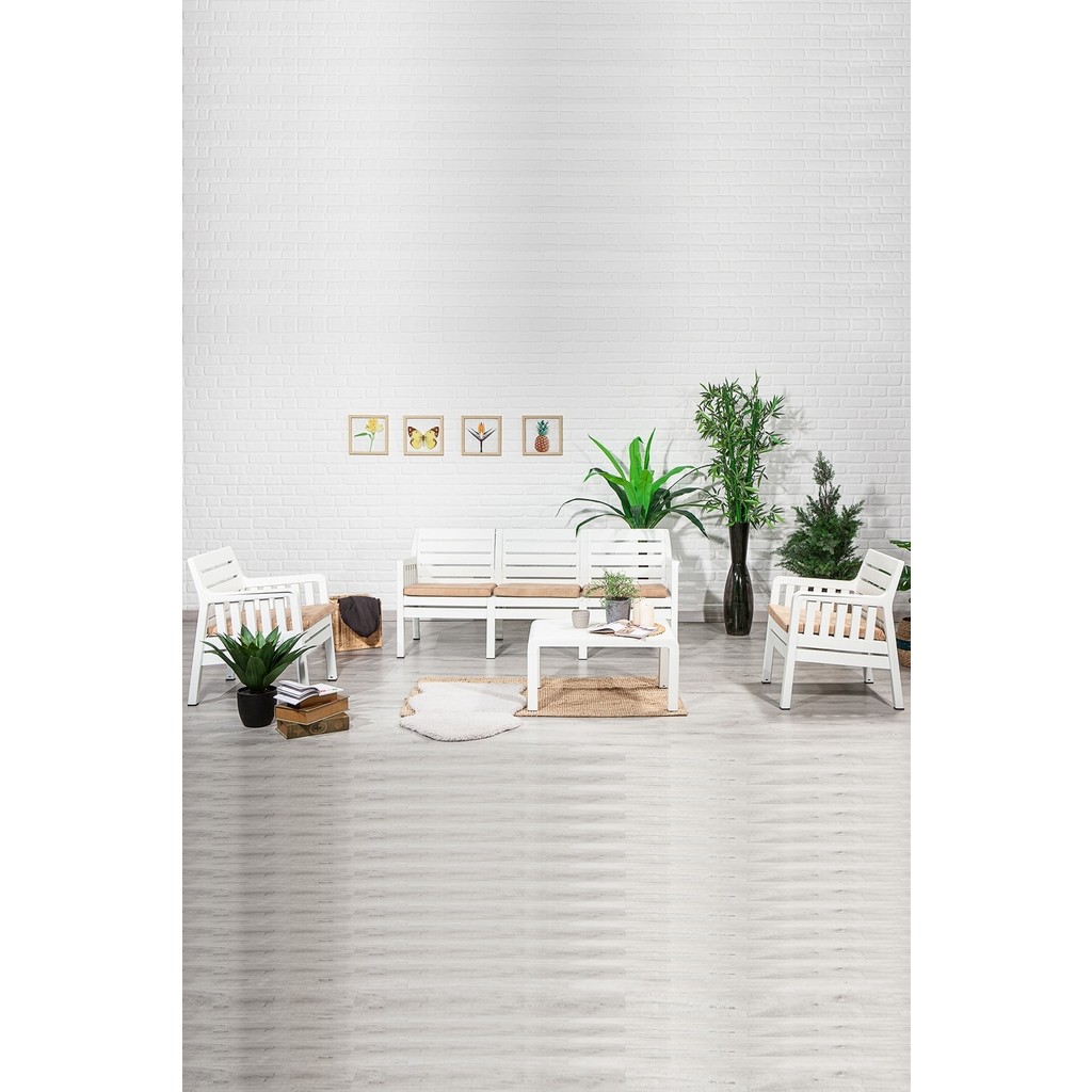 Mobetto Lara 3+1+1+S Balkon Bahçe Oturma Grubu – Beyaz Koltuk Takımı / Seti Fiyatı