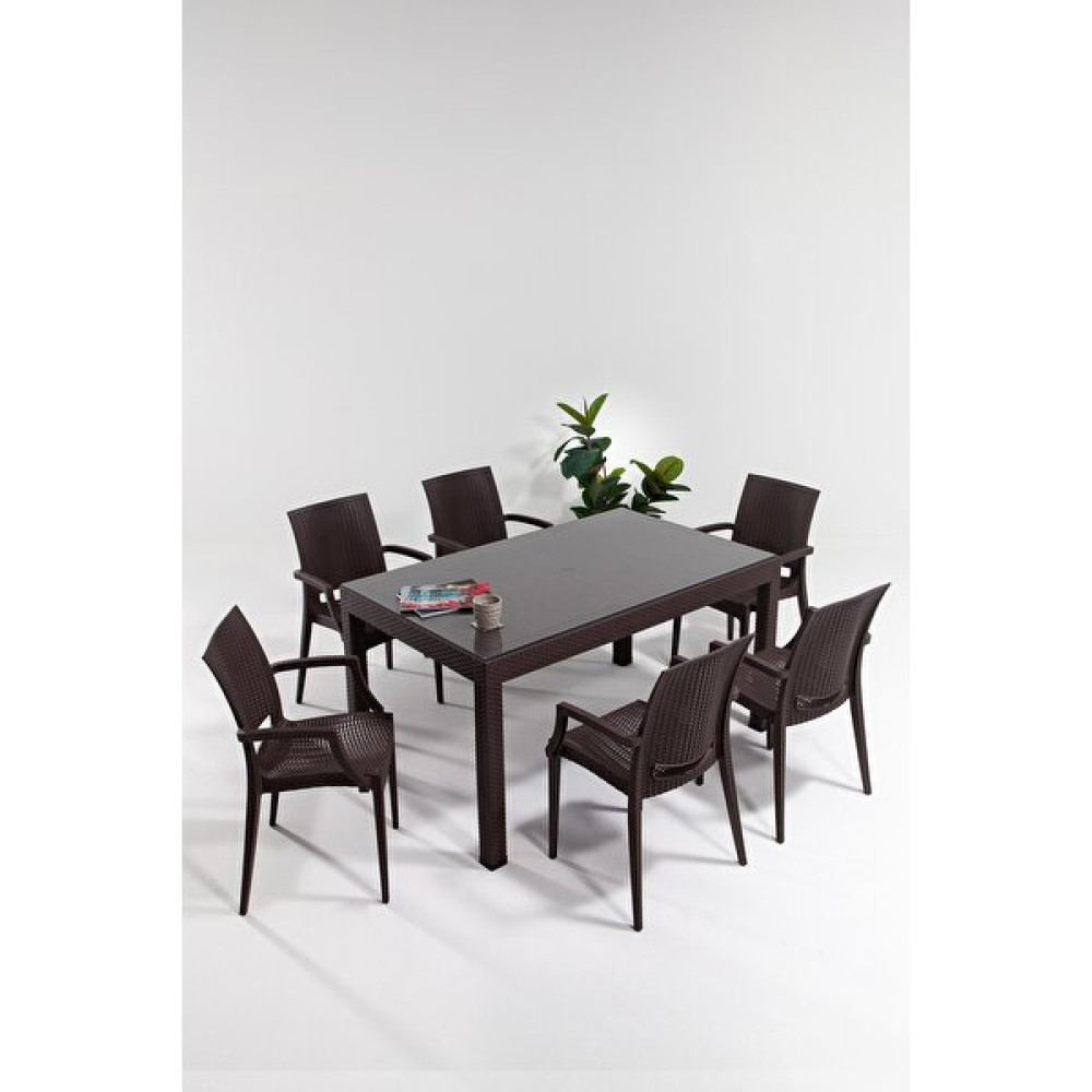 Mobetto Rattan Large Lüx Camlı Kahve Masa Takımı Bahçe&balkon 1 Camlı Masa + 6 Sandalye Bahçe Mobilyası Takımı Fiyatı