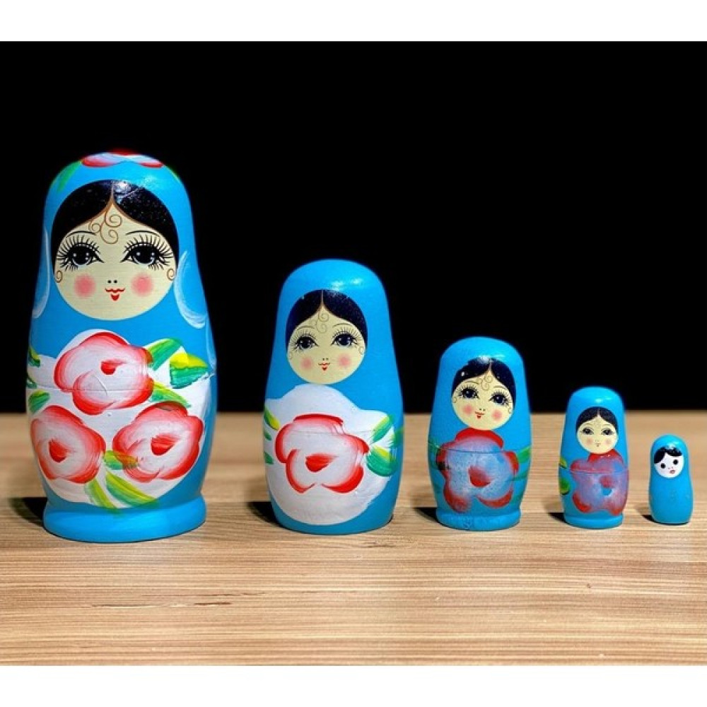 Mobgift 5’li Matruşka Bebek Ahşap Mavi Biblo Fiyatı