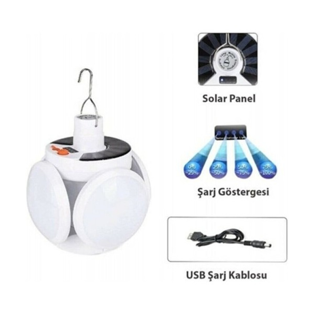 Mobgift Solar Güneş Enerji ve USB Sarjlı 5 Kanatlı Bahçe Aydınlatma LED Askılı Kamp Lamba Kamp Aksesuarı Fiyatı