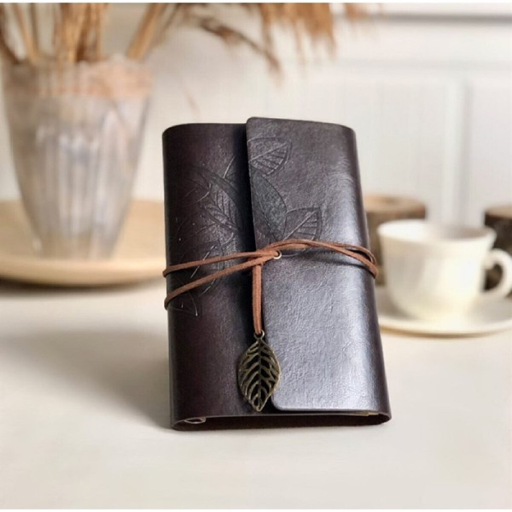 Mobgift Yaprak Tasarımlı Retro Deri Defter Kalem Koyu Kahverengi Ajanda Fiyatı