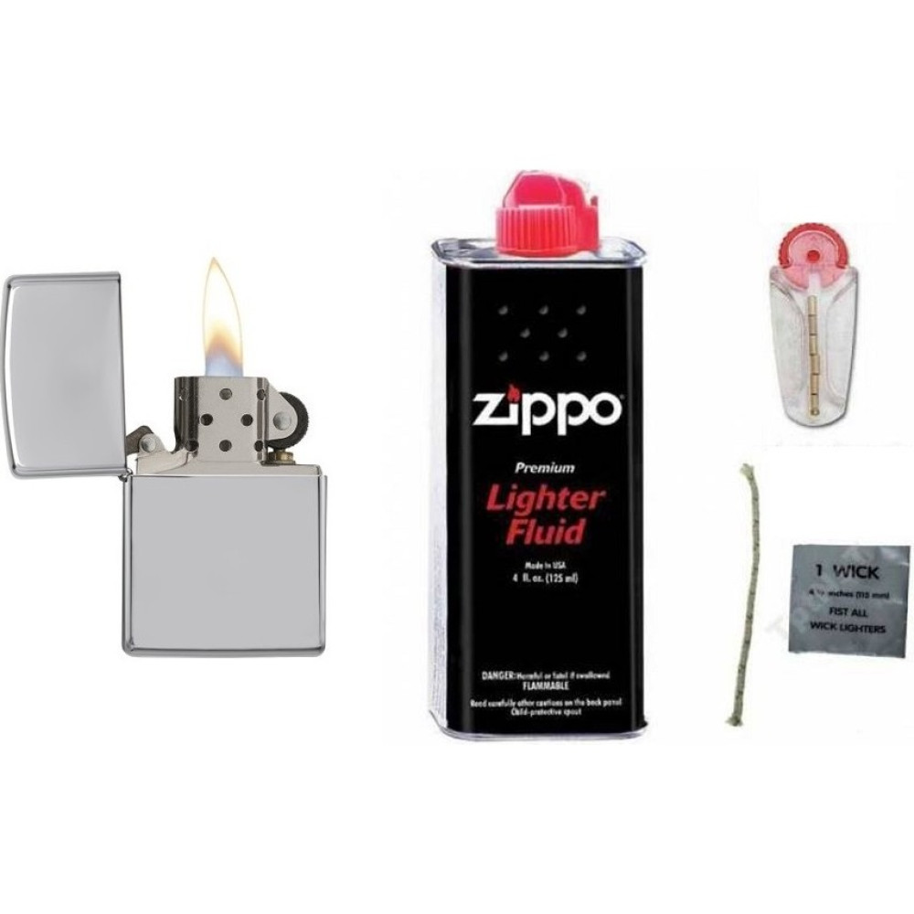 Mobgift Zippo 4’lü Set Çakmak Benzinli (Gümüş) + Benzin + Taş + Fitil - Gümüş Çakmak Fiyatı