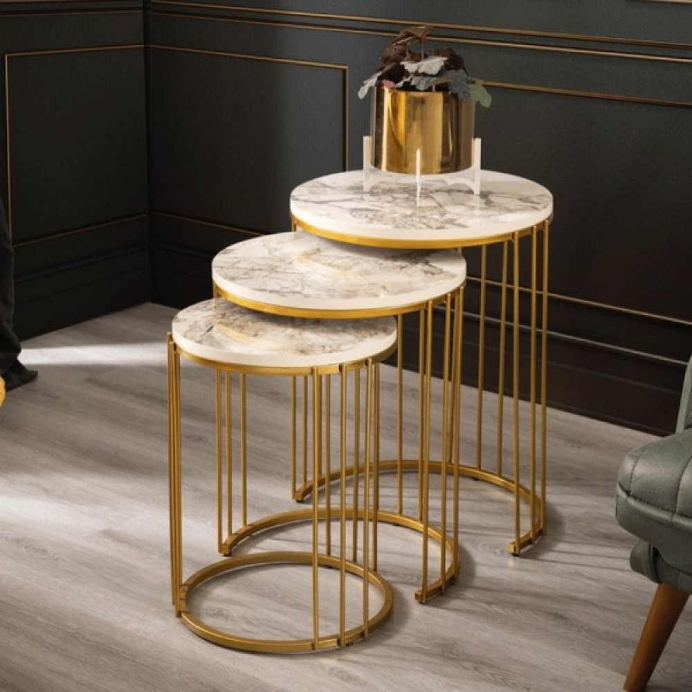 Mobi Evim Roma Gold Metal Ayaklı,mermer Desenli Mdf'li Zigon Sehpa Zigon Sehpa Fiyatı