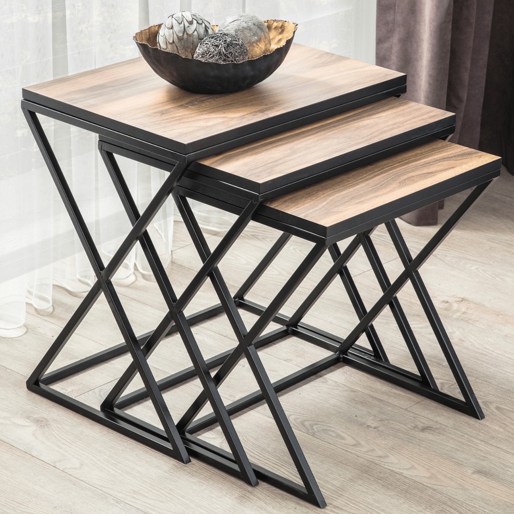 Mobi Evim Venedik Ceviz Rengi Mdf Siyah Metal Zigon Sehpa Yan Sehpa Fiyatı