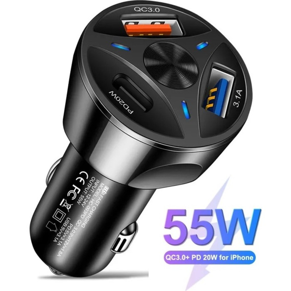 Mobil Go Araç Çakmaklık Şarjı 2 USB + 20W Pd Şarj Çıkışlı Hızlı Şarj Destekli 55W Qc 3.0 - Siyah Cep Telefonu Şarj Cihazı Fiyatı