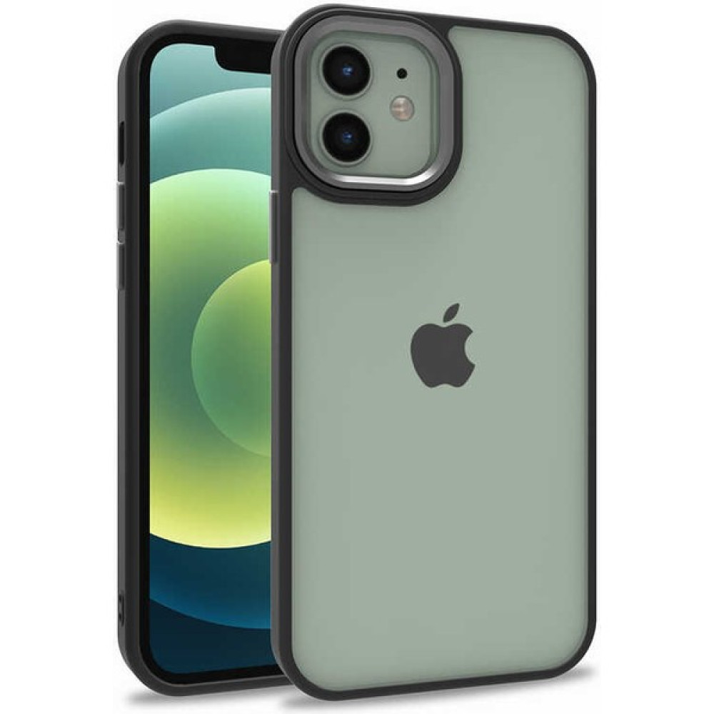 Mobilaks Apple iPhone 12 Kılıf Şeffaf Kenar Çizgili Buton ve Kamera Lens Çerçeve Korumalı Sert Pc Silikon - Siyah Cep Telefonu Kılıfı Fiyatı