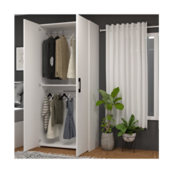 Mobilique Beyaz Retro-8 Iki Askılı Gardırop 92 cm Genişlikte Iki Kapaklı Suntalam Malzemeden Modern Tasarım Gardrop & Dolap Fiyatı