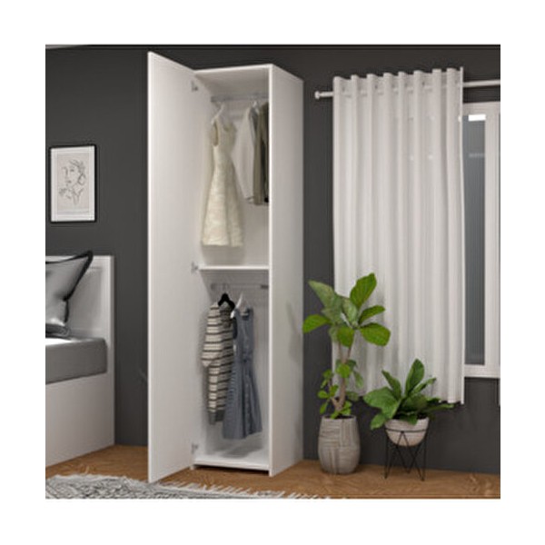 Mobilique Retro-3 Beyaz Suntalam Malzemeden Yapılmış Tek Kapaklı Modern Gardırop 208 cm Yükseklik Gardrop & Dolap Fiyatı