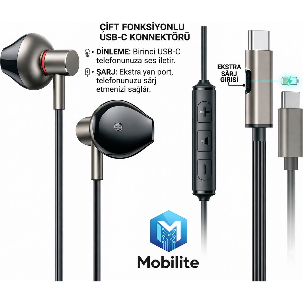 Mobilite Xiaomi 15T Pro Uyumlu Oyun Destekli Type-C+Ekstra Şarj Girişli Pubg Kulaklık - Siyah Bilgisayar Çevirici ve Adaptörü Fiyatı