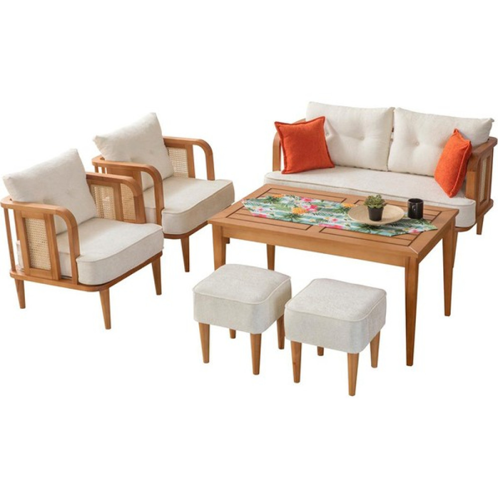 Mobilya Bazarı Flora Bahçe Mobilyası (Salon, Balkon, Cafe, Ofis) 2+1+1+Masa+2 Puf Koltuk Takımı / Seti Fiyatı