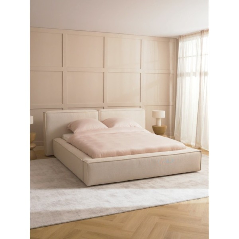 Mobilya Depom Mode Soft Döşemeli 2 Kişilik Baza Başlık Set Kırık Beyaz Keten Kumaş (Dairenize Teslim Kurulum Dahil) - 160 x 200 cm - Ekru Karyola Fiyatı