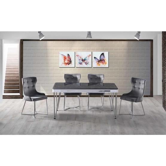 Mobilya Dükkanım HDR107 Siyah Mermer Masa Sandalye Takımı