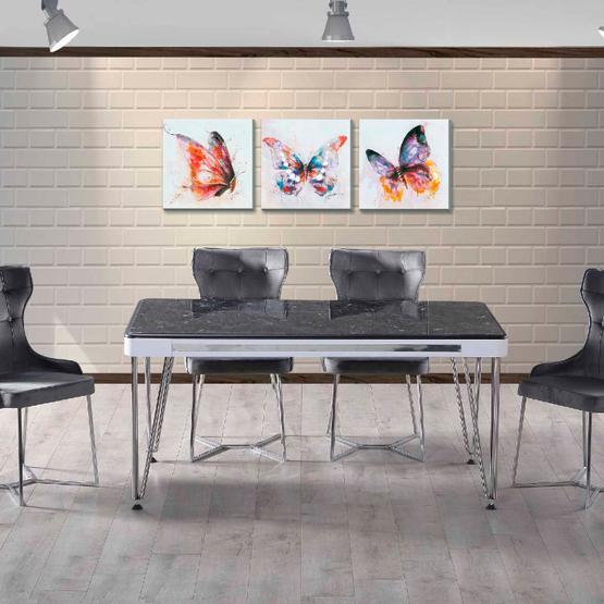 Mobilya Dükkanım HDR107 Siyah Mermer Masa Sandalye Takımı