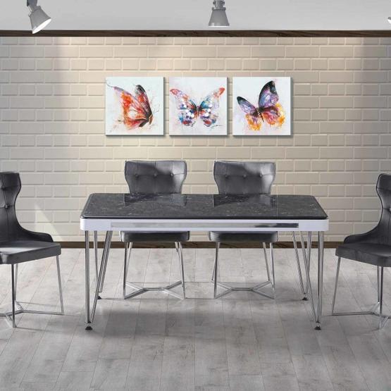 Mobilya Dükkanım HDR107 Siyah Mermer Masa Sandalye Takımı