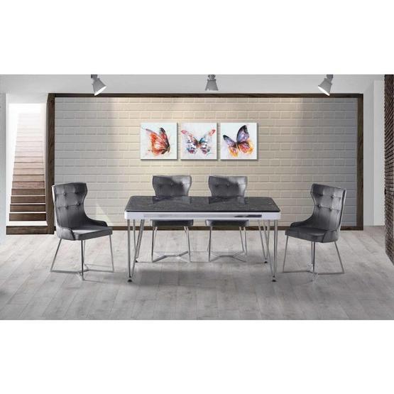 Mobilya Dükkanım HDR107 Siyah Mermer Masa Sandalye Takımı