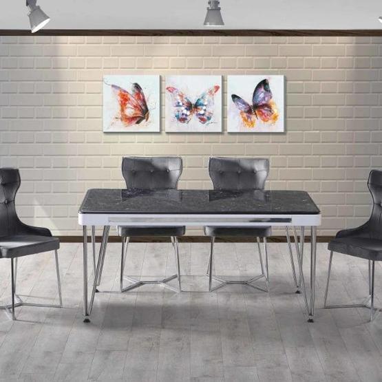Mobilya Dükkanım HDR107 Siyah Mermer Masa Sandalye Takımı