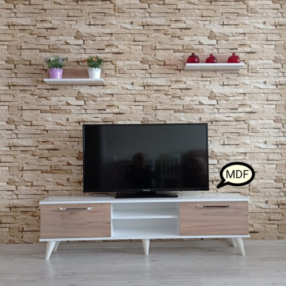 Mobilya Sepeti ( Ms 70 ) Mdf Tv Ünitesi Dolabı,raflı,beyaz-Ceviz - Beyaz - Ceviz Tv Ünitesi / Sehpası Fiyatı