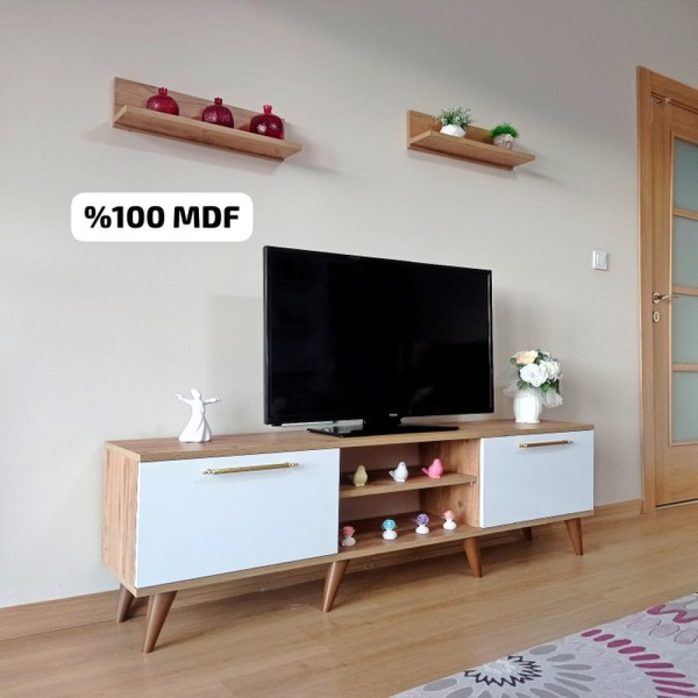Mobilya Sepeti ( Ms 85 ) Mdf Tv Ünitesi Dolabı Raflı Ceviz Beyaz Tv Ünitesi / Sehpası Fiyatı