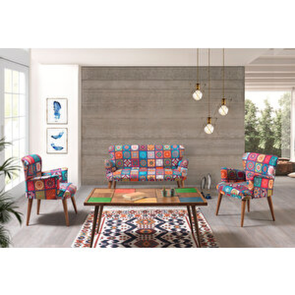 Mobilyabazari Liya Patchwork 2+1+1 Çay Seti (salon, Balkon, Cafe Ofis) Koltuk Takımı / Seti Fiyatı