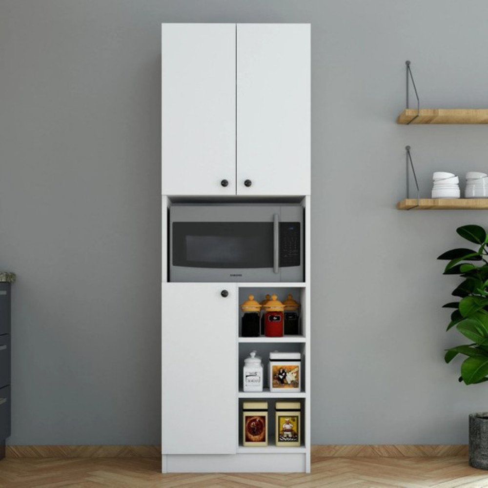 Mobilyanı Tasarla 3 Kapaklı Açık Raflı Modern Tasarım Çok Amaçlı Beyaz Mini Fırın Dolabı/boy Kiler Dolabı/erzak Dolabı Mutfak Dolabı / Mobilyası Fiyatı