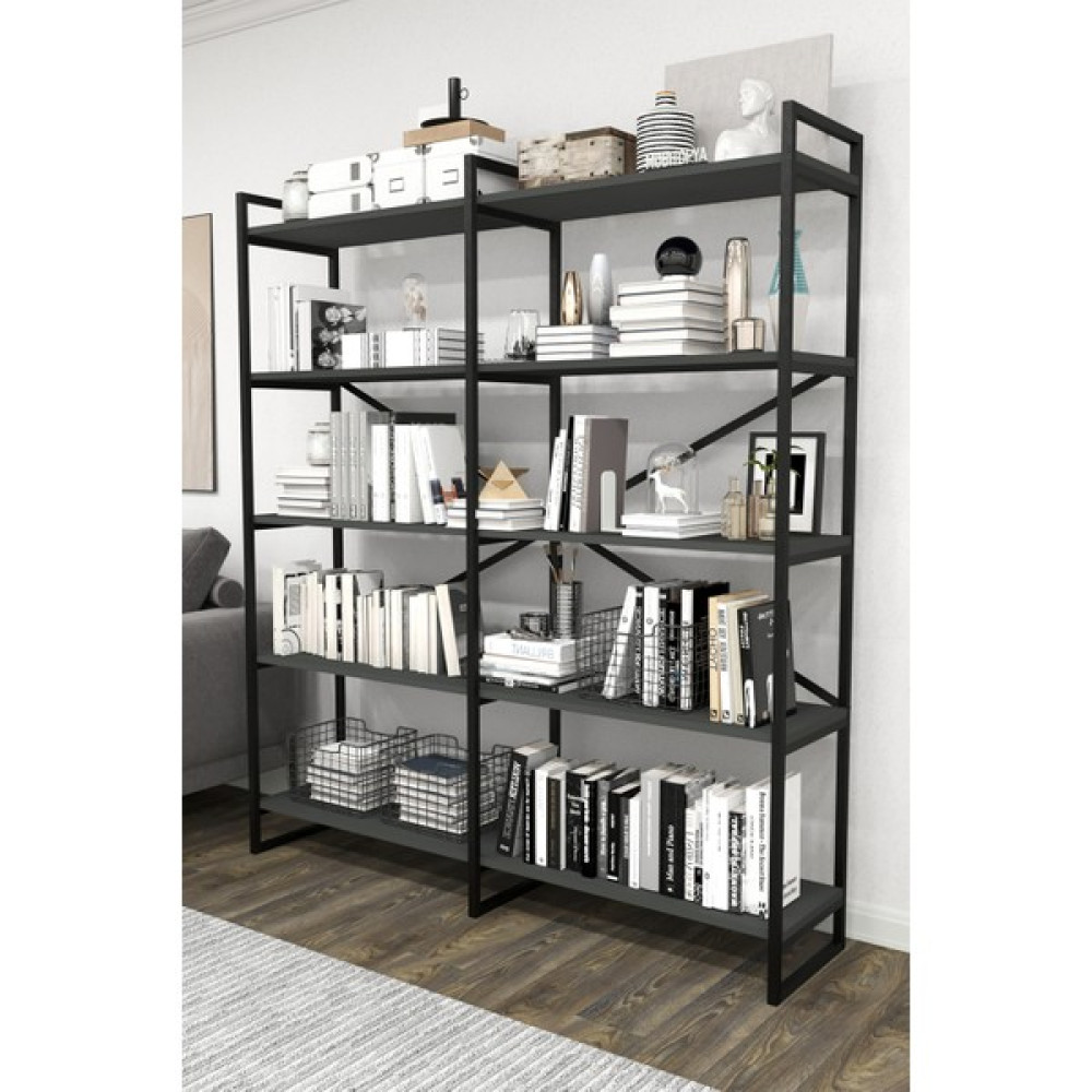 Mobitopya Nilamu 150 cm Kitaplık / Metal Aksamlı / Açık Raf / Organizer / Ofis / Ev / 5 Raflı Kitaplık - Antrasit Kitaplık Fiyatı