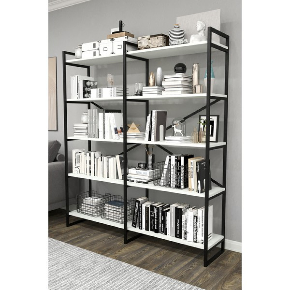 Mobitopya Nilamu 150 cm Kitaplık / Metal Aksamlı / Açık Raf / Organizer / Ofis / Ev / 5 Raflı Kitaplık - Beyaz Kitaplık Fiyatı