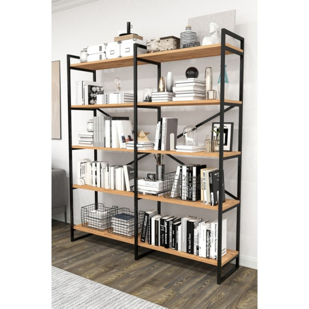 Mobitopya Nilamu 150 cm Kitaplık / Metal Aksamlı / Açık Raf / Organizer / Ofis / Ev / 5 Raflı Kitaplık - Çam Kitaplık Fiyatı