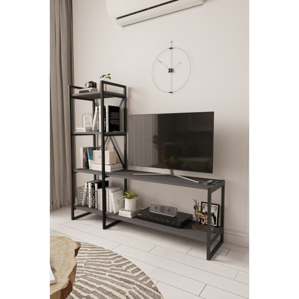 Mobitopya Nilamu 150 cm Tv Ünitesi / Metal Aksamlı / Açık Raf / Kitaplık / Organizer / Ofis / Ev / Salon / Tv Sehpası / Dekoratif - Antrasit Tv Ünitesi / Sehpası Fiyatı