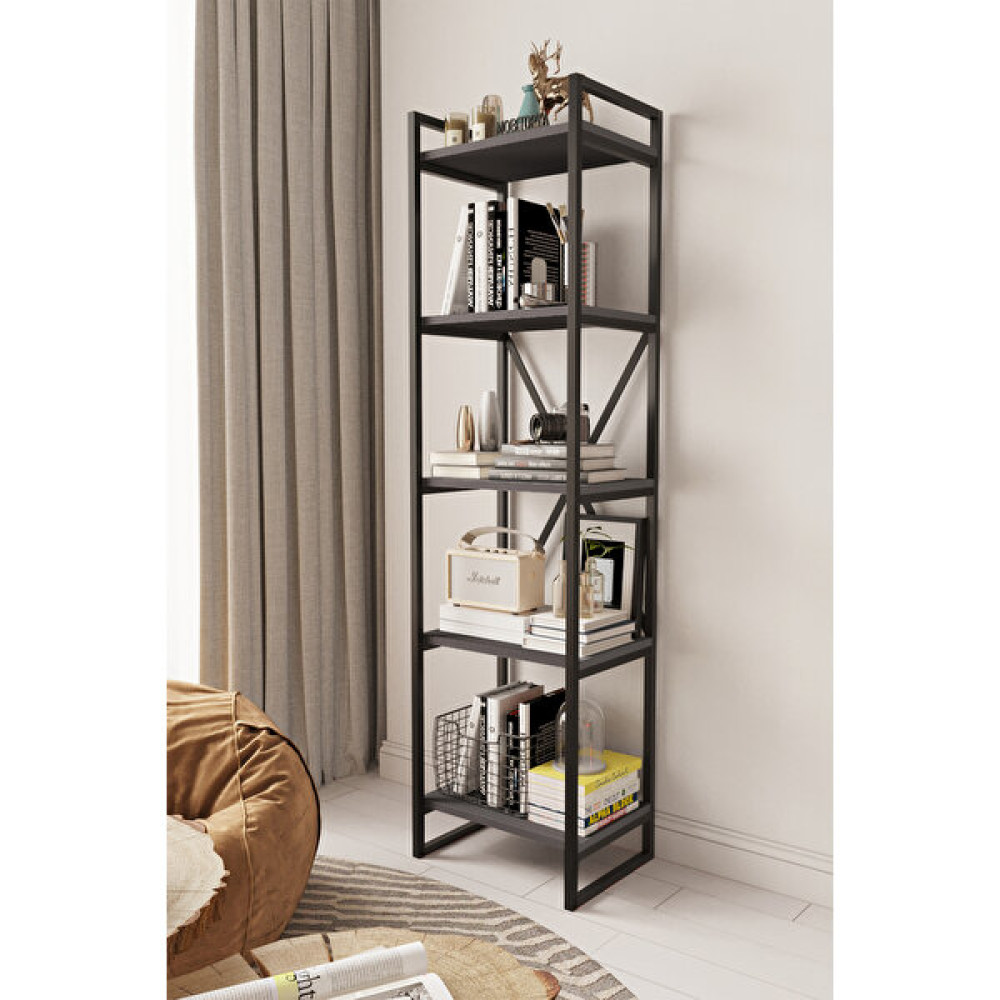 Mobitopya Nilamu 45 cm Kitaplık / Metal Aksamlı / Açık Raf / Organizer / Ofis / Ev / 5 Raflı Kitaplık - Antrasit Kitaplık Fiyatı