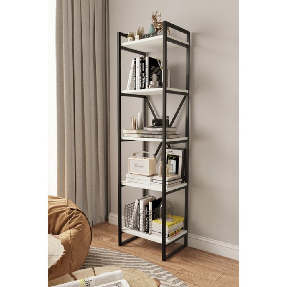 Mobitopya Nilamu 45 cm Kitaplık / Metal Aksamlı / Açık Raf / Organizer / Ofis / Ev / 5 Raflı Kitaplık - Beyaz Kitaplık Fiyatı