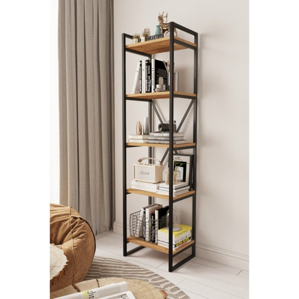 Mobitopya Nilamu 45 cm Kitaplık / Metal Aksamlı / Açık Raf / Organizer / Ofis / Ev / 5 Raflı Kitaplık - Çam Kitaplık Fiyatı