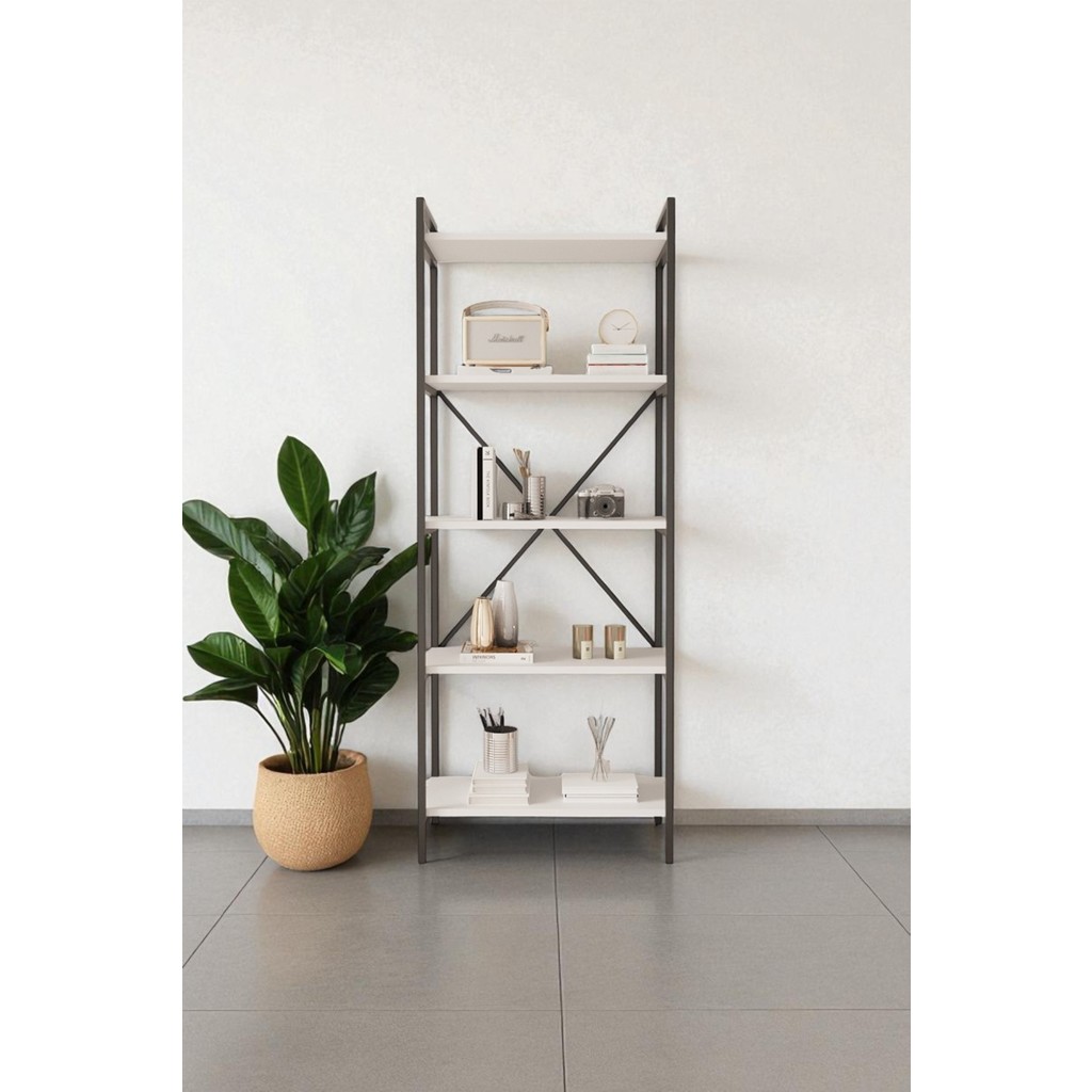 Mobitopya Nilamu 65 cm Beyaz Kitaplık / Metal Aksamlı / Açık Raf / Organizer / Ofis / Ev / 5 Raflı Kitaplık Kitaplık Fiyatı