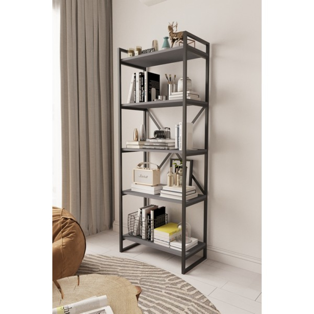 Mobitopya Nilamu 65 cm Kitaplık / Metal Aksamlı / Açık Raf / Organizer / Ofis / Ev / 5 Raflı Kitaplık - Antrasit Kitaplık Fiyatı