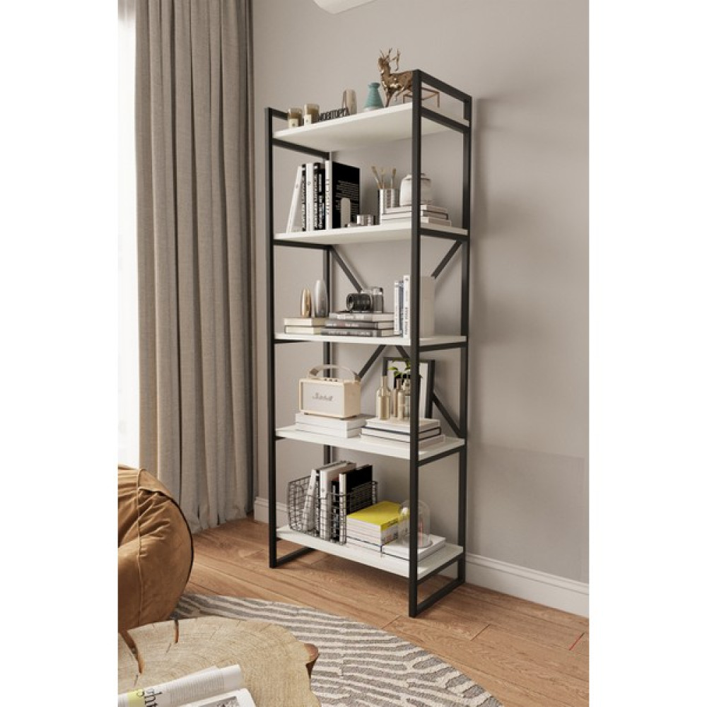 Mobitopya Nilamu 65 cm Kitaplık / Metal Aksamlı / Açık Raf / Organizer / Ofis / Ev / 5 Raflı Kitaplık - Beyaz Kitaplık Fiyatı