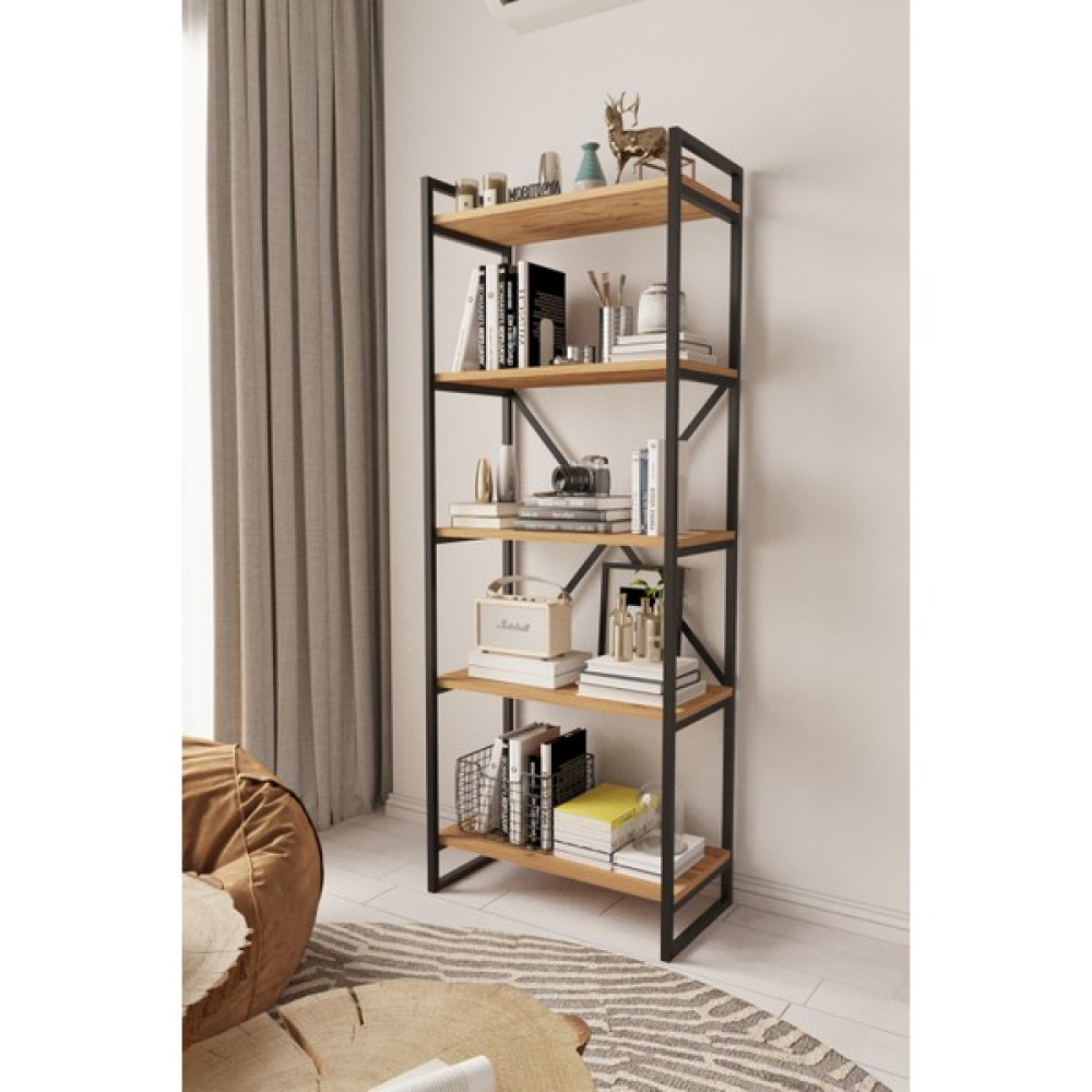 Mobitopya Nilamu 65 cm Kitaplık / Metal Aksamlı / Açık Raf / Organizer / Ofis / Ev / 5 Raflı Kitaplık - Çam Kitaplık Fiyatı
