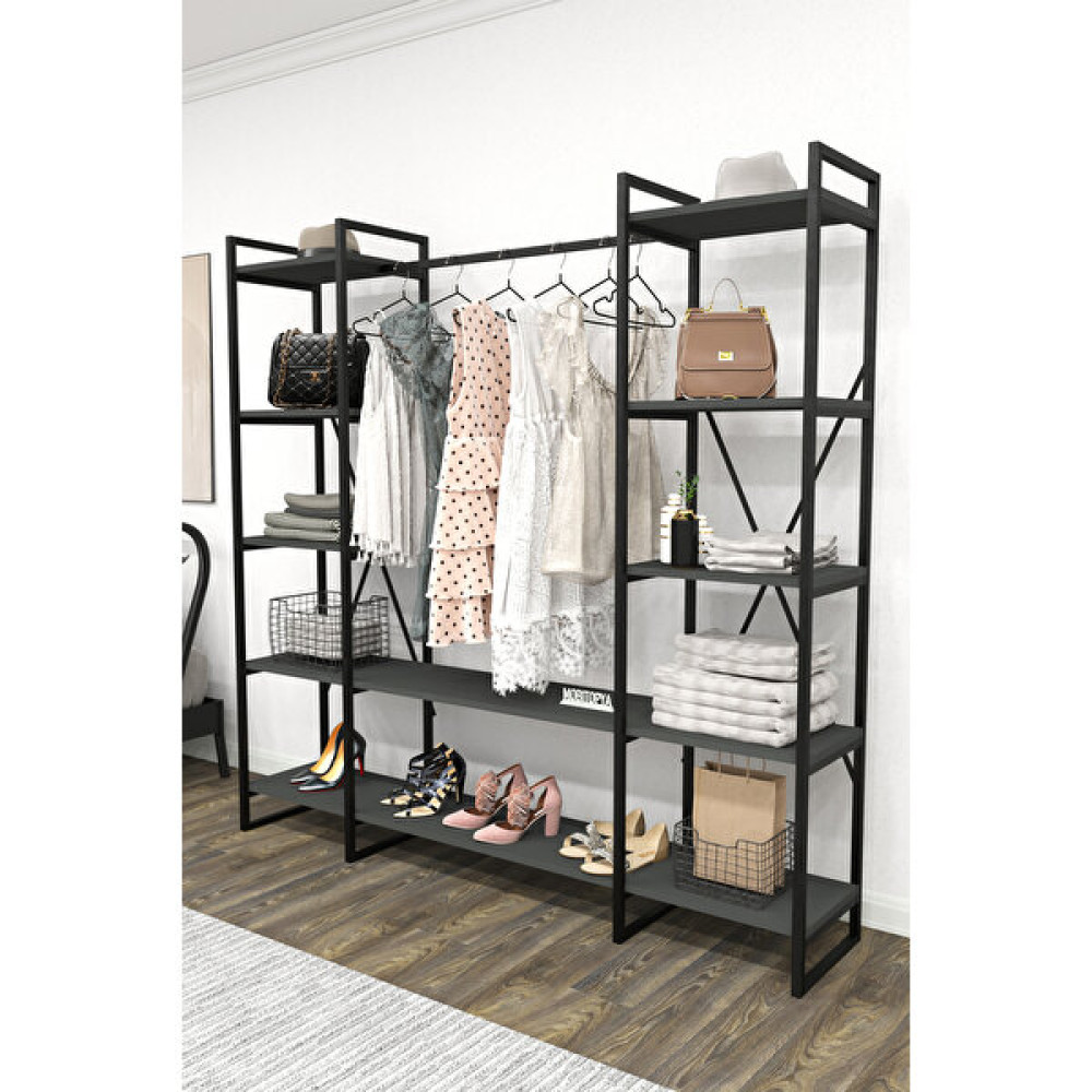 Mobitopya Nilamu Elbise Dolabı / Metal Aksamlı / Antrasit Gri / Açık Dolap / Organizer / Askılık Gardrop & Dolap Fiyatı