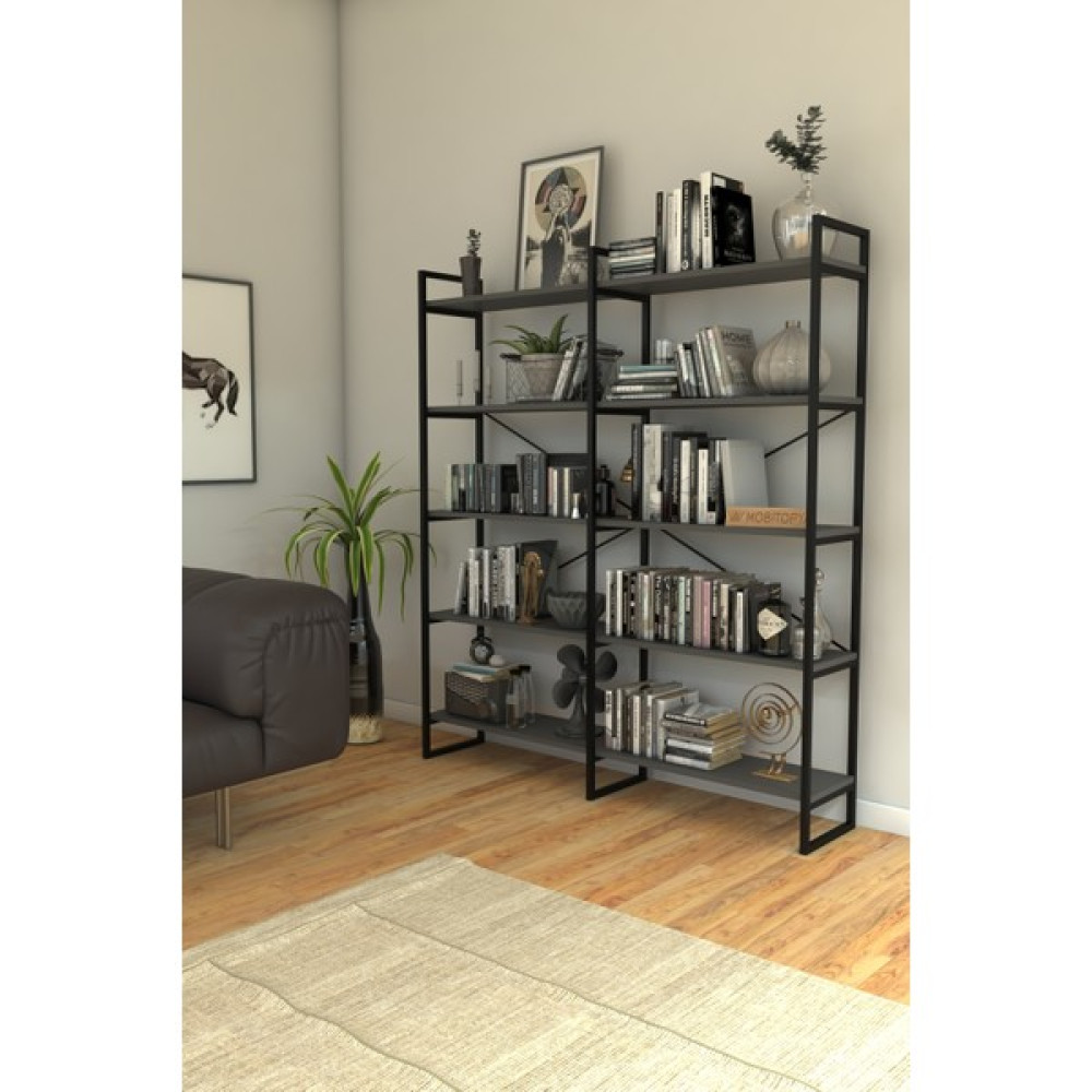 Mobitopya Nilamu Kitaplık / Metal Aksamlı / Antrasit Gri / Açık Raf / Organizer / Ofis / Ev / 5 Raflı Kitaplık Kitaplık Fiyatı