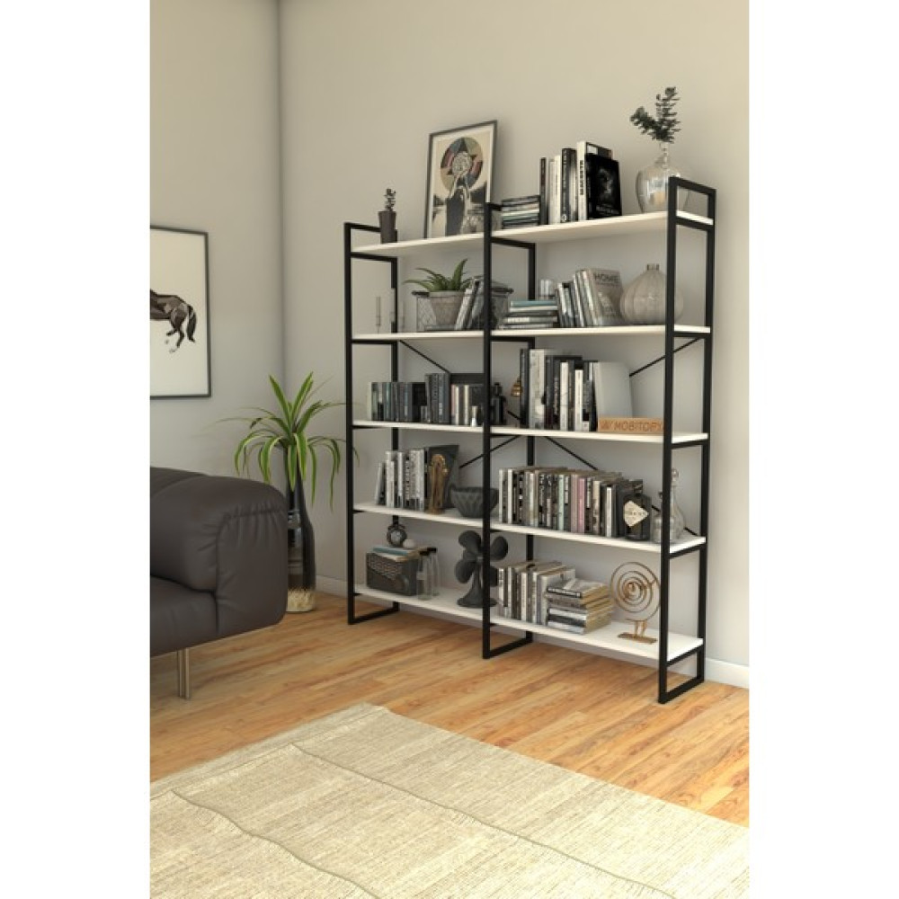 Mobitopya Nilamu Kitaplık / Metal Aksamlı / Antrasit Gri / Açık Raf / Organizer / Ofis / Ev / 5 Raflı Kitaplık - Beyaz Kitaplık Fiyatı