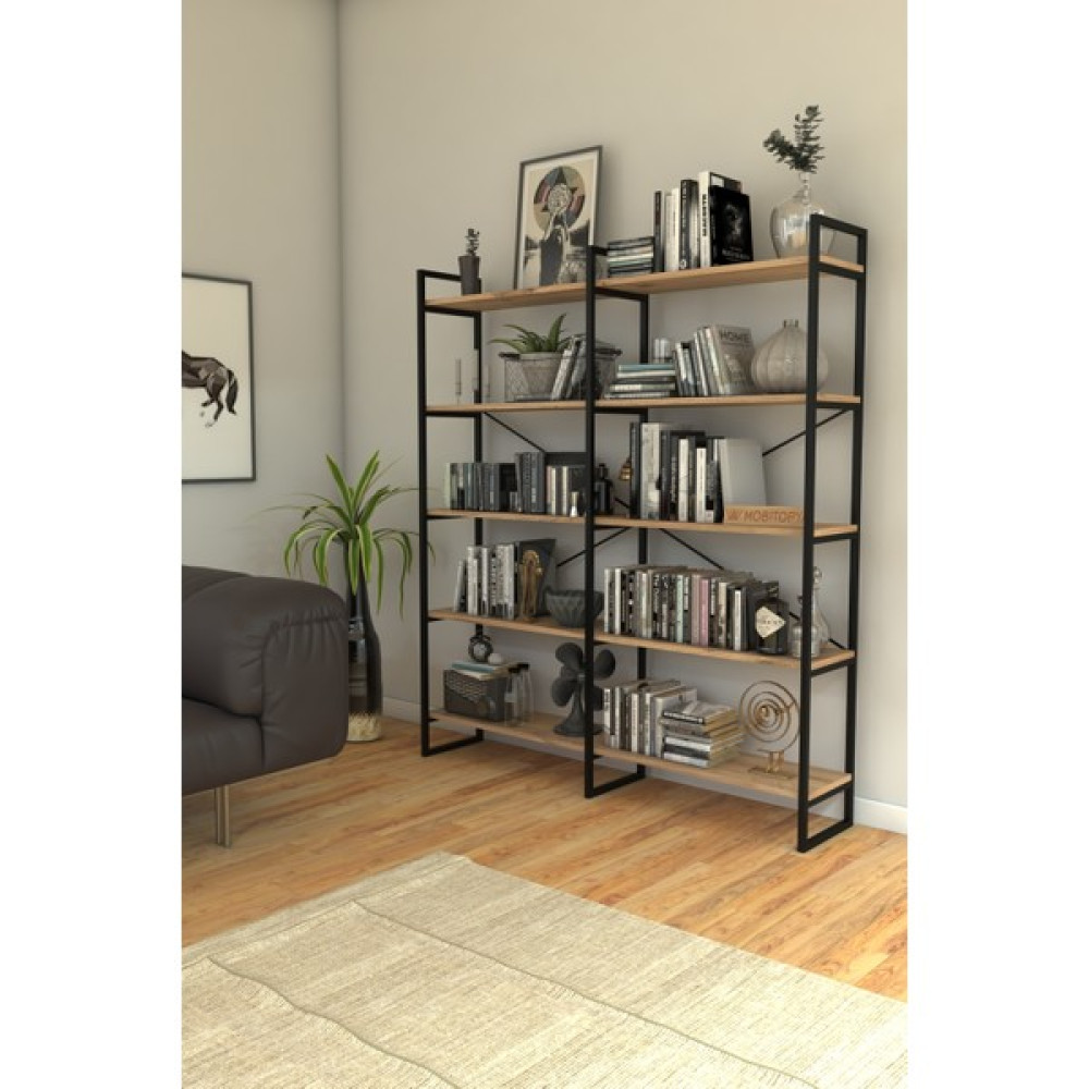 Mobitopya Nilamu Kitaplık / Metal Aksamlı / Antrasit Gri / Açık Raf / Organizer / Ofis / Ev / 5 Raflı Kitaplık - Çam Kitaplık Fiyatı