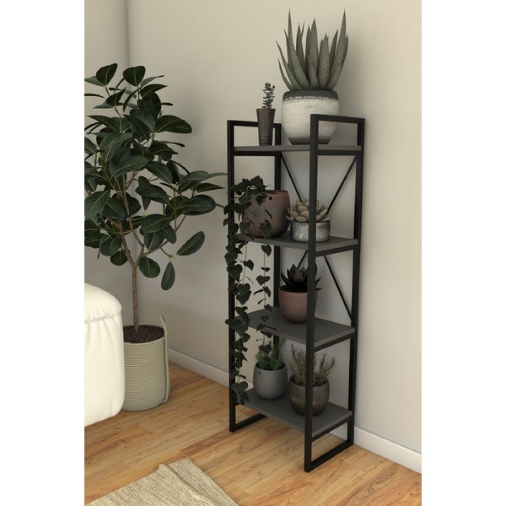 Mobitopya Nilamu Saksılık / 4 Raflı / Metal Aksamlı / Açık Raf / Kitaplık / Organizer / Ofis / Ev / Dekoratif - Antrasit Saksı ve Aksesuarları Fiyatı