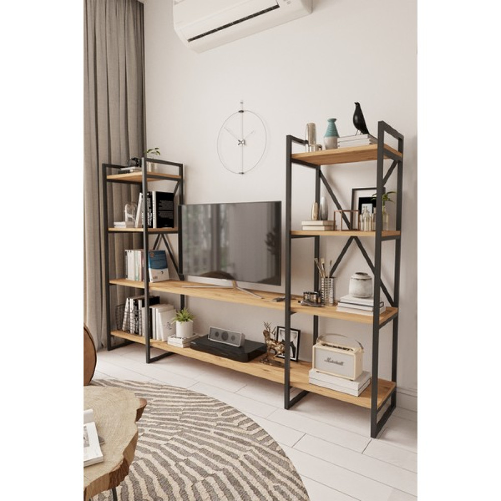 Mobitopya Nilamu Tv Ünitesi 200 cm / Metal Aksamlı / Açık Raf / Kitaplık / Organizer / Ofis / Ev / Salon / Tv Sehpası / Dekoratif - Çam Tv Ünitesi / Sehpası Fiyatı