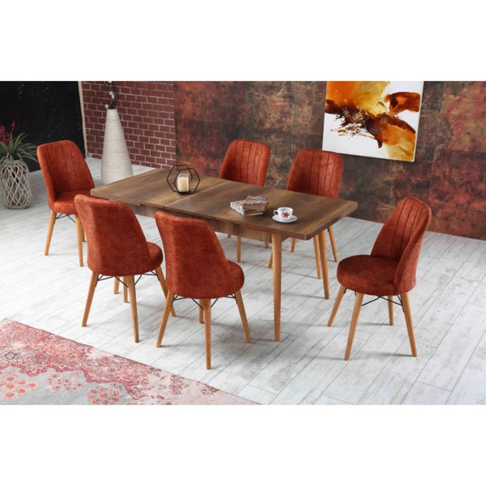 Mobiyus Home Rüya Serisi Açılabilir Mutfak Masası Takımı-Yemek Masası Takımı Barok Masa+6 Sandalye - Kiremit Masa - Sandalye Seti / Takımı Fiyatı
