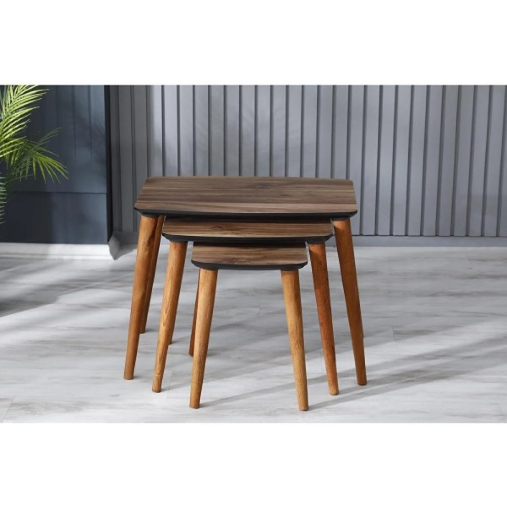 Mobiyus Mdf Ahşap Ayaklı Üçlü Zigon Sehpa - CEVİZ Zigon Sehpa Fiyatı